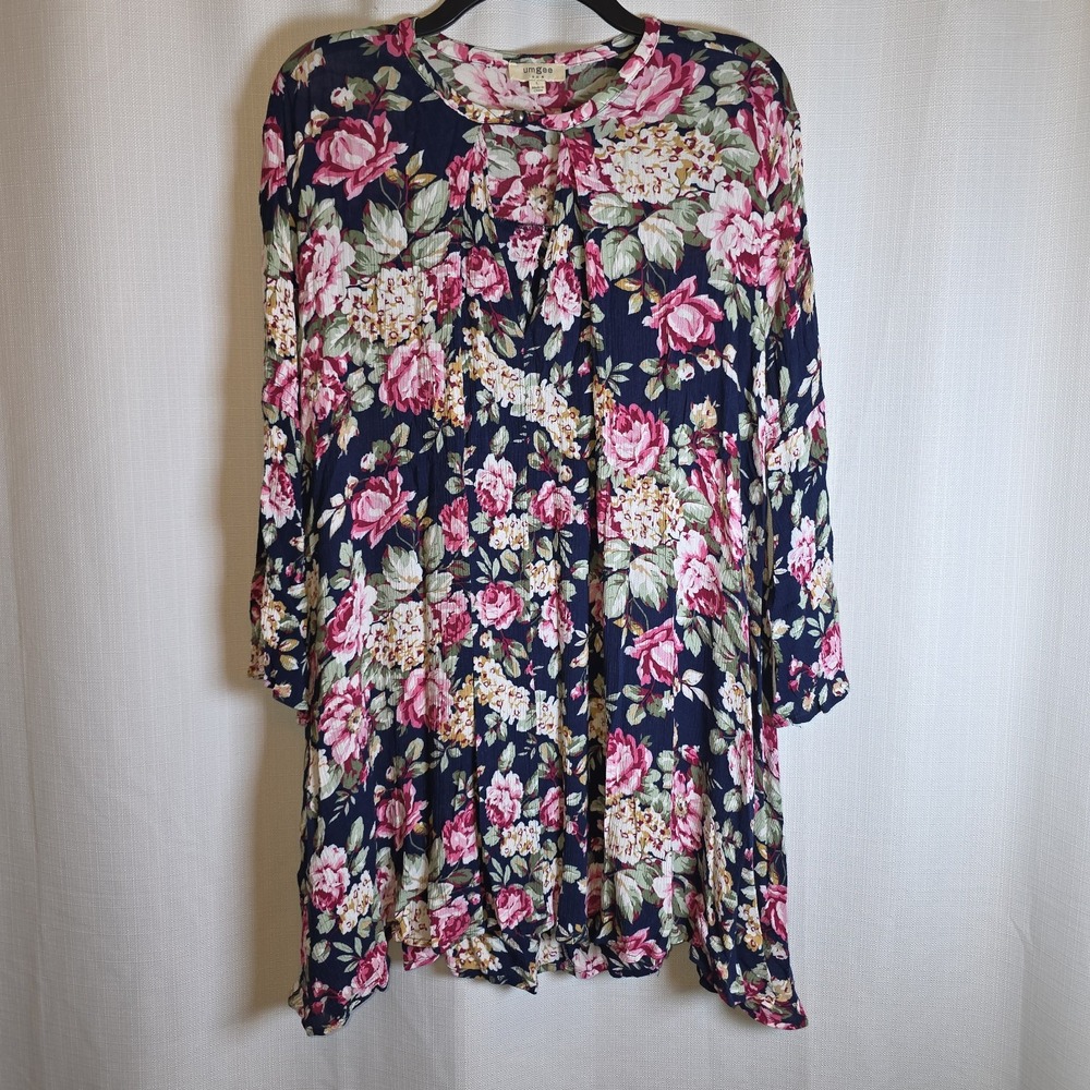 Umgee/Alter'd State Navy & Pink Floral Swing Style Mini Dress Tunic Top Large